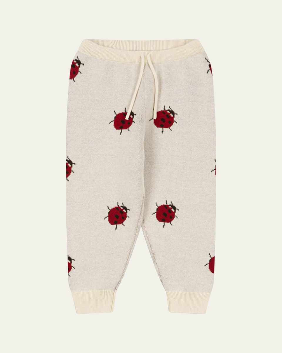 Girl's Lapis Knit Ladybug-Print Pants, Size 3M